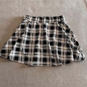 Womens Plaid Mini Skirt Black White Checkered Elastic‎ Waist Casual